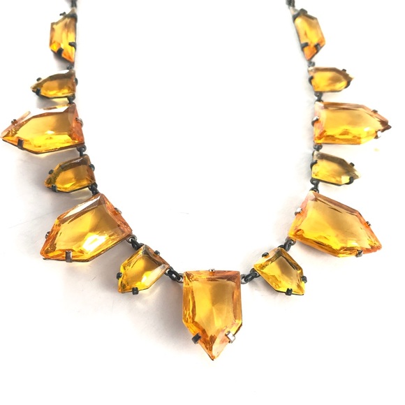 Art Deco Necklace Honey Amber Czech Glass Antique - Picture 3 of 8